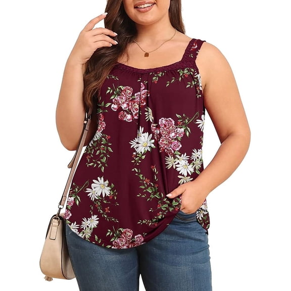 Daystry Plus Size Tank Tops for Women Loose Fit Lace Sleeveless Women's Summer Tanks F Wine Red L
