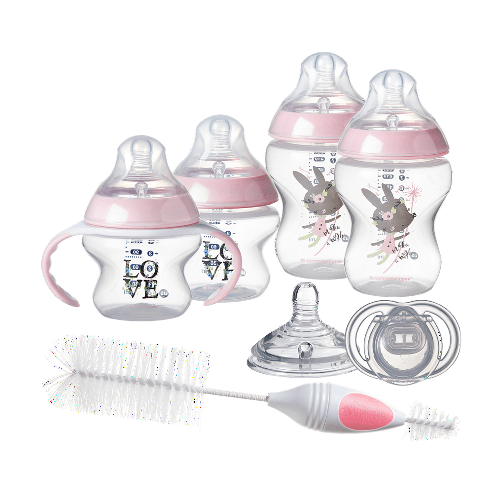 Tommee Tippee Closer to Nature, Newborn Baby Bottle Starter Set Pink, Girl