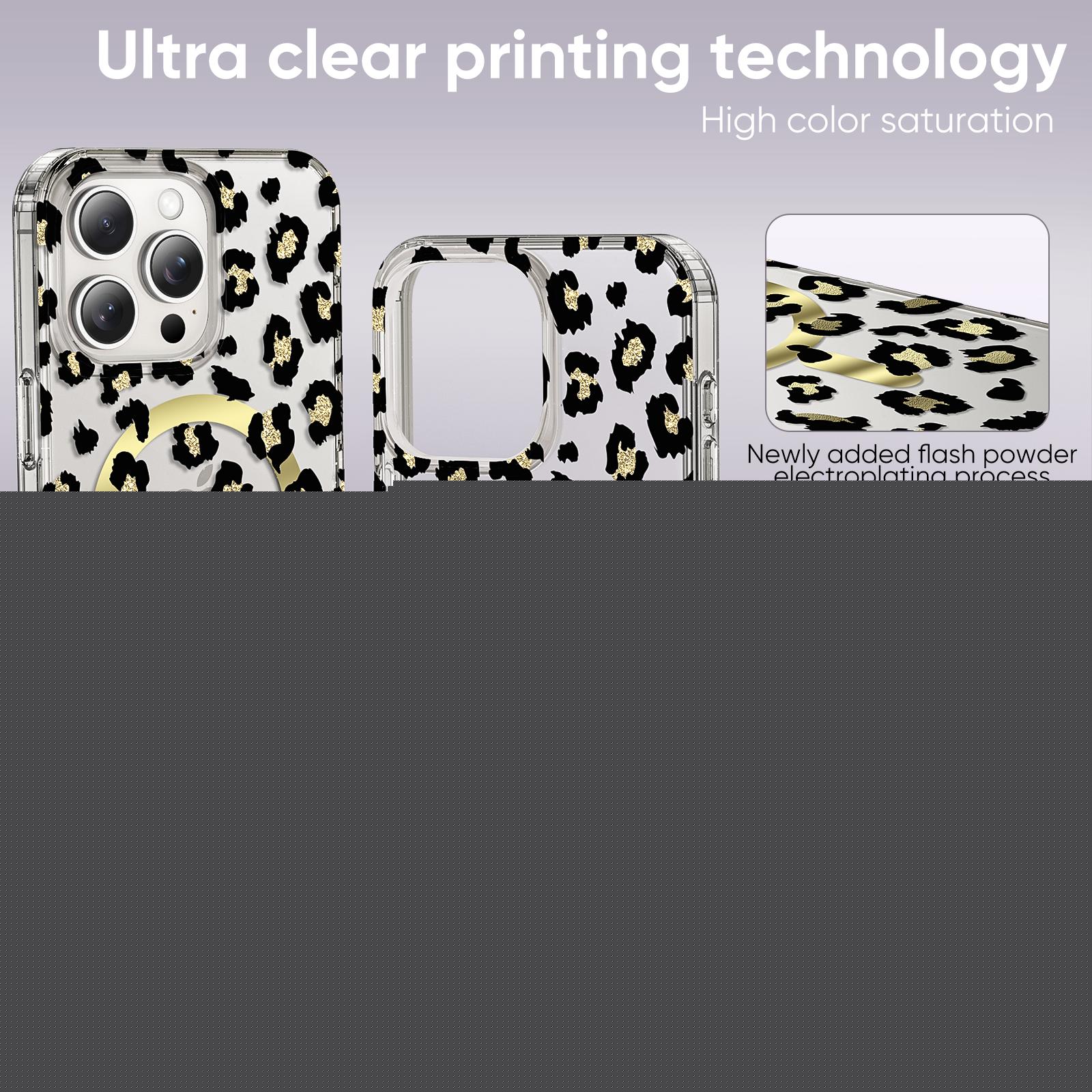 thumbnail image 4 of ShellTech Leopard Patterned TPU Case for iPhone 15 Pro,Shockproof Slim Magnetic Mag-Safe Case PC Hard Back Cover,Black, 4 of 7
