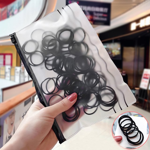 100 Uds. Conjunto de lazos para el pelo elásticos de nailon negro/colorido para niñas TFixol Cintas para el pelo