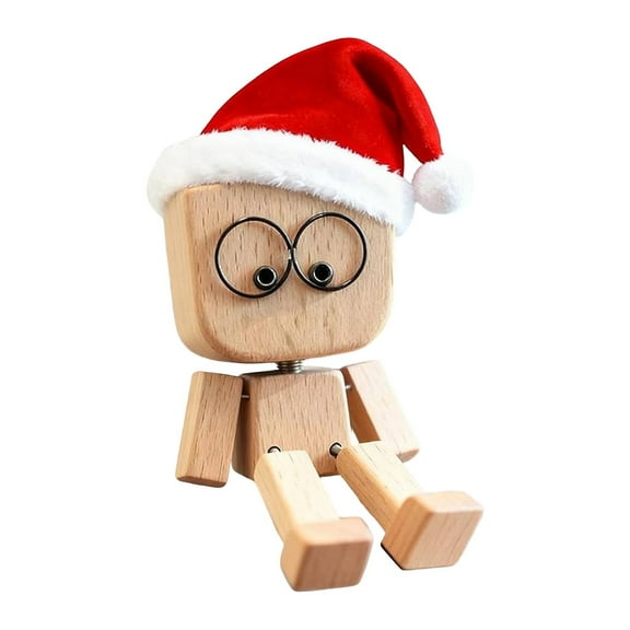 Cadancy Shaking Wooden Man Figurine Christmas with 12Pcs Magnetic Expressions Christmas Funny Handmade Shak Feet Woodens Doll Cars Ornaments Desktop Home Decoration(Santa Hat)