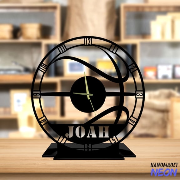 Handmadetneonsign Basketball Ball Tabletop Metal Clock, Basketball Player Desktop Clock, Sport Clock Home Decor 75785