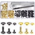 thumbnail image 1 of Metal Tubular Rivet Snap Button with Fixing Kit for Leather Craft Repairs Decoration, 3 Sizes, 60 Set,Versailles, 1 of 5