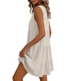 thumbnail image 3 of aohooy Linen Mini Dress for Women Casual Crew Neck Sleeveless Mini Dresses Loose Summer Cotton Flowy Pleated Tiered Beach Sundress Beige,L, 3 of 8