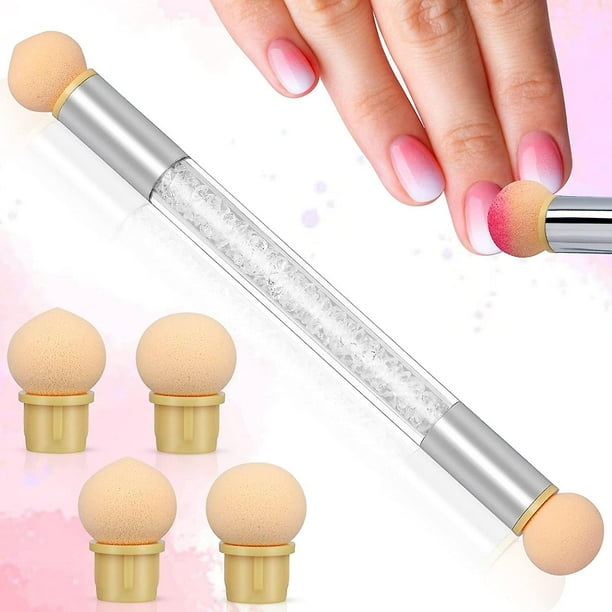 Aplicador de cepillo de esponja para decoración de uñas con cabezal de repuesto de 4 piezas, doble cabezal, esponja para uñas acrílicas, accesorios de diseño de uñas para gel UV y uñas postizas