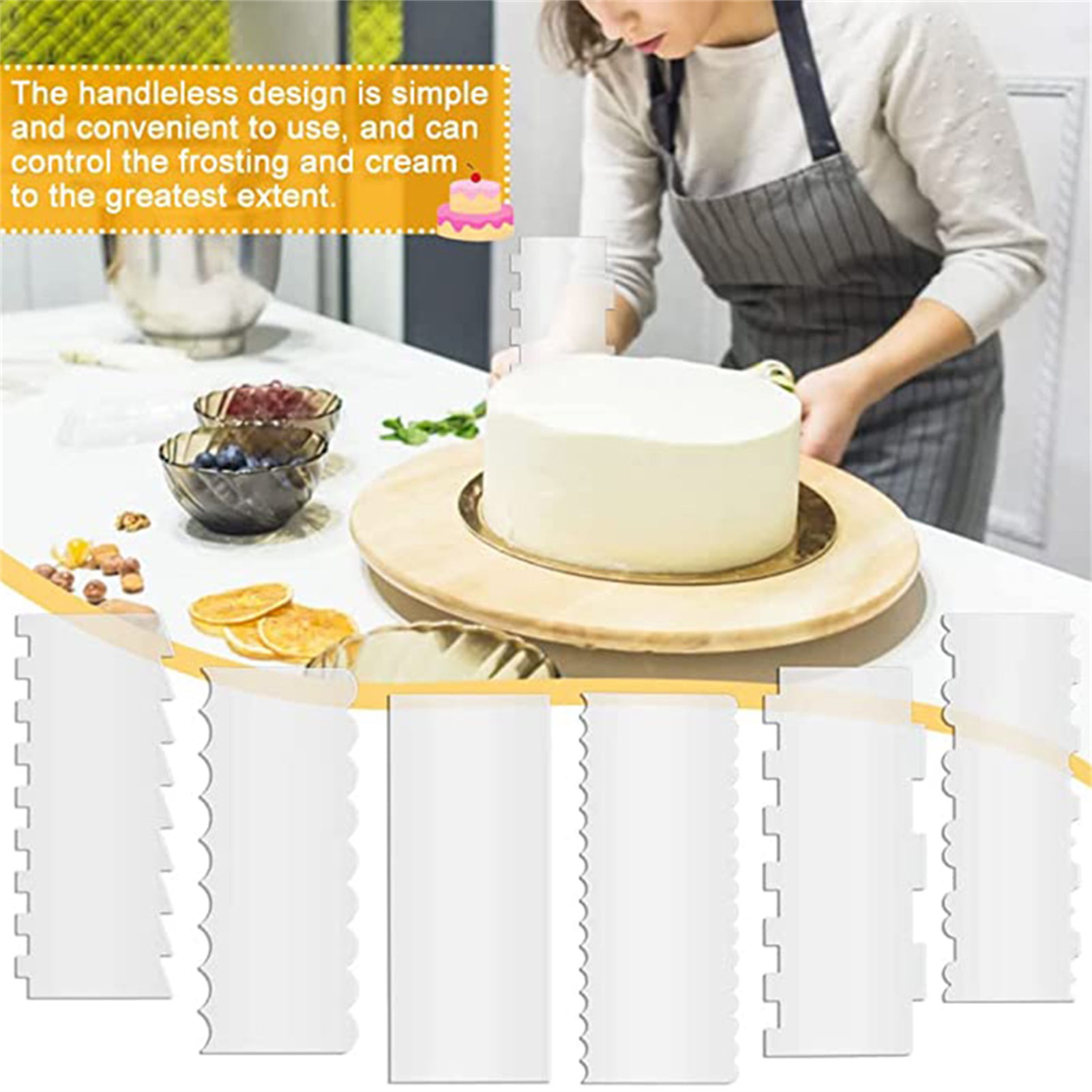 Fule 6PCS Clear Acrylic Cake Scraper Decorating Cake Comb Edge Smoother DIY  Tool - Walmart.com