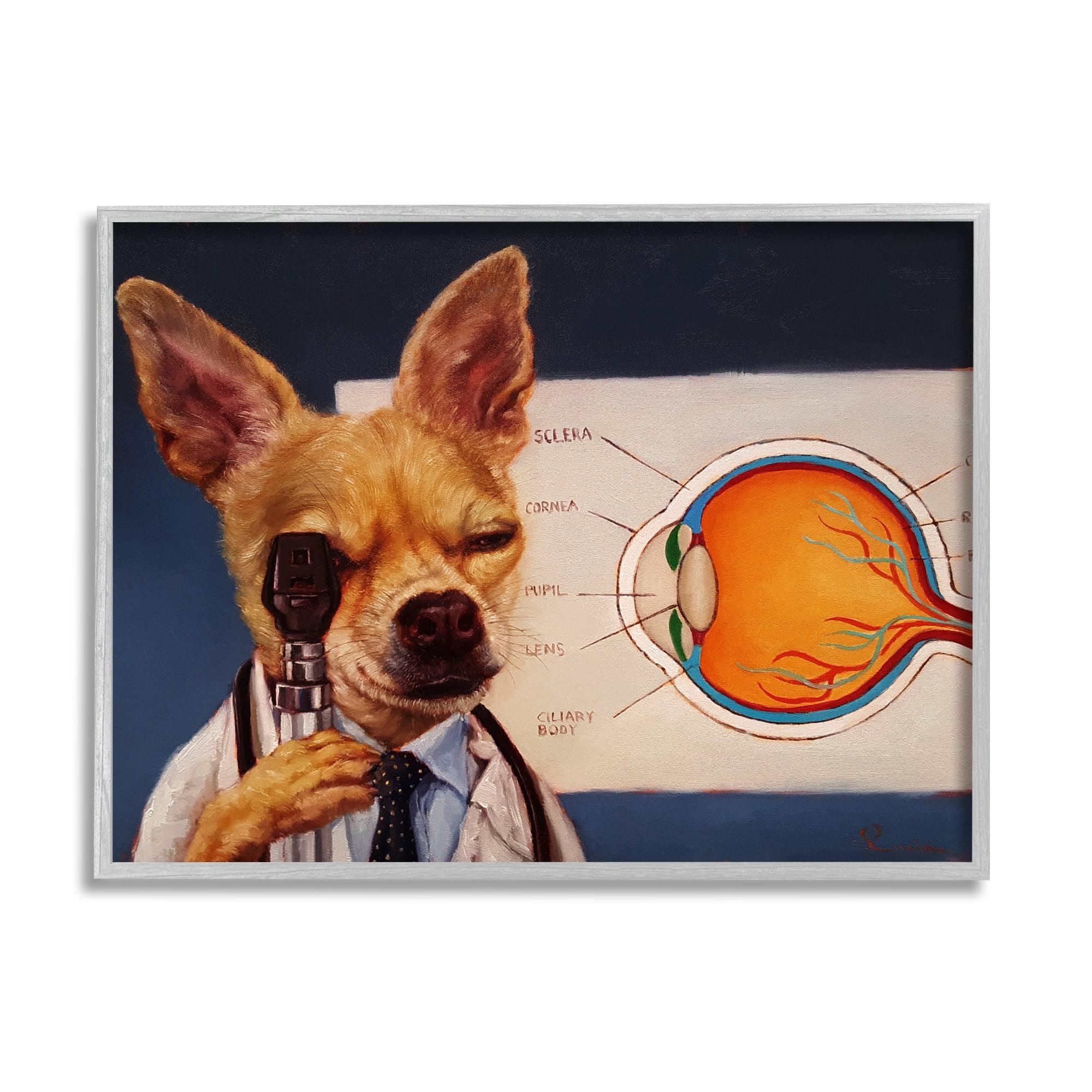 Stupell Industries Dog Optometrist Funny Animal Animals & Insects Painting Gray Framed Art Print Wall Art
