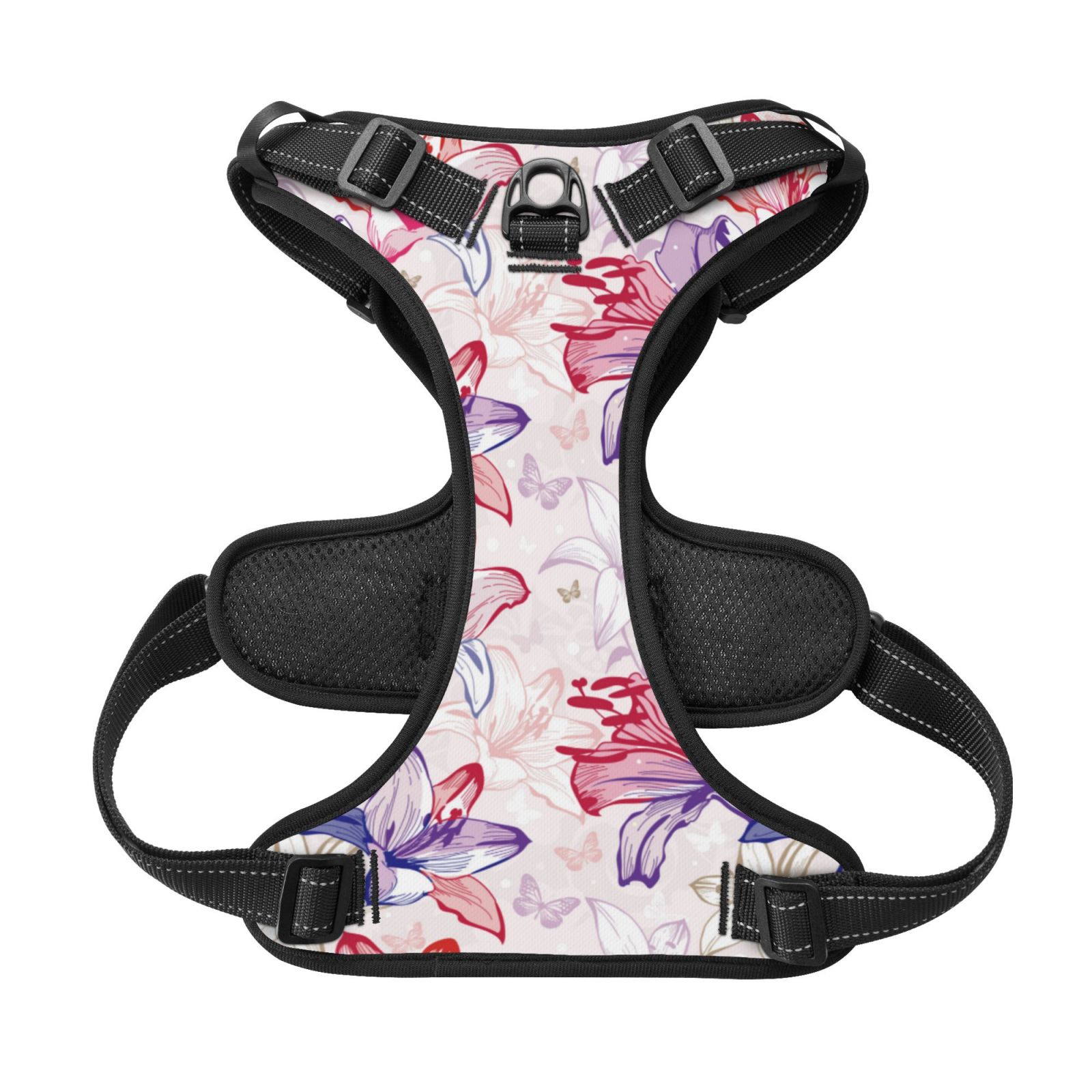 Kdxio Lilies Flowers Print No Pull Dog Harness Adjustable Reflective Oxford Easy Control Medium Large Dog Harness for Training and Everyday-Small