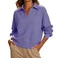 thumbnail image 5 of ABSUYY Relaxed Fit Polo Neck Waffle Knit Pullover, Purple Womens Long Sleeve Casual Daily Top,Size 2XL, 5 of 9