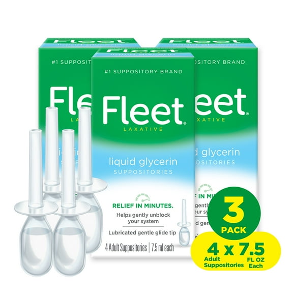 Fleet Laxatives, Liquid Glycerin Suppositories for Adult Constipation Relief, 4x7.5 mL Bottles, 3 Pk