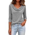 thumbnail image 2 of Homenesgenics Tops for Women Long Sleeve Solid-Color Scoop-Neck Fall Pullover Shirt Gray XL, 2 of 7