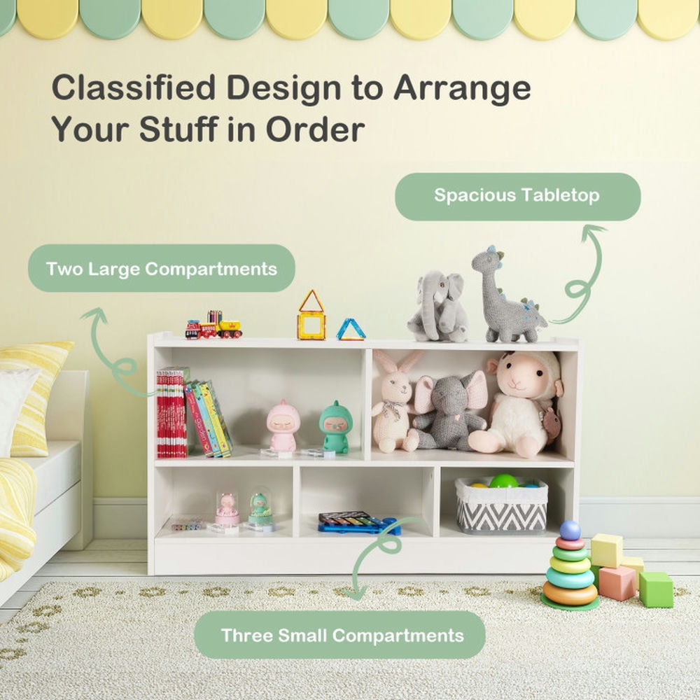 Canddidliike Kids 2-Shelf Bookcase 5-Cube Wood Toy Storage Cabinet Organizer-White, Toy Storage Organizer for Kids, Boys, Girls, Nursery