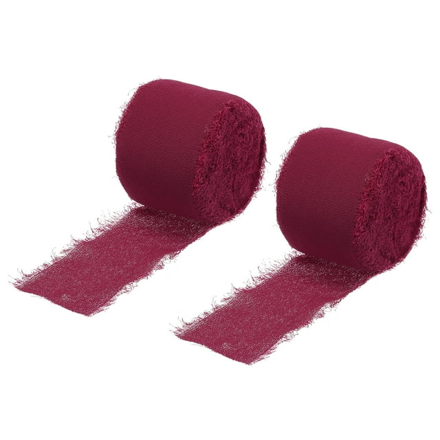 Unique Bargains Chiffon Ribbon 1.5' x 10 Yard, Handmade Fringe Ribbon, Deep Red Silk Ribbon for Wedding, Gift Wrapping, 2pcs