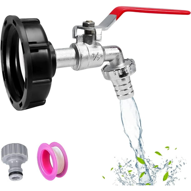 Grifo de tanque de 1000L con adaptador de grifo de manguera de riego, conexión de grifo IBC S60X6, grifo de jardín para colector de agua de lluvia (Adaptador en