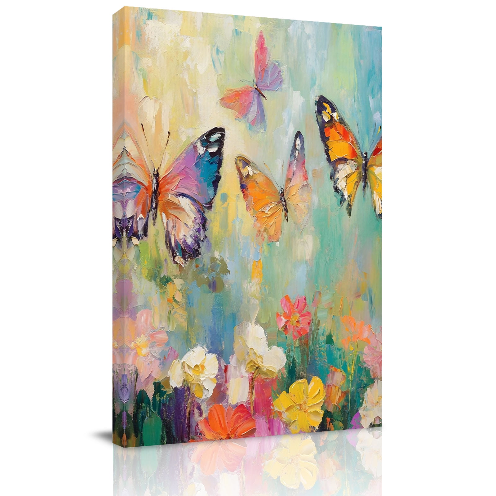 Canvas Wall Art Spring Floral Framed Canvas Prints for Bedroom Living Room Modern Oil Painting Butterfly Large Gallery Wrapped Wall Decor for Home Office Gifts 18 x24 Ship Next Day