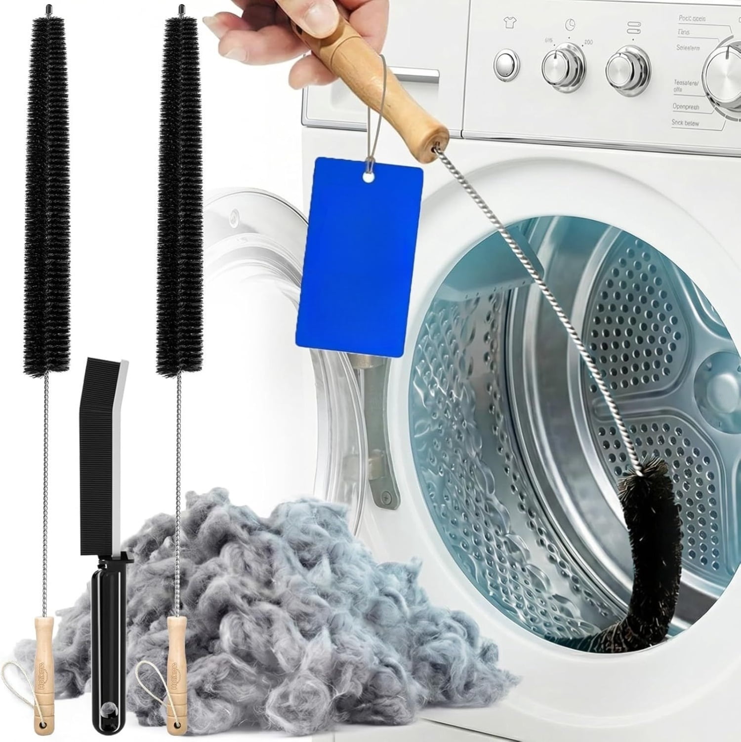 ZHICHUN  3 Pack Dryer Vent Cleaner Kit 304 Stainless Steel Lint Crevice Brush with Wooden Handle for Dryer Lint Trap Household Cleaning Use
