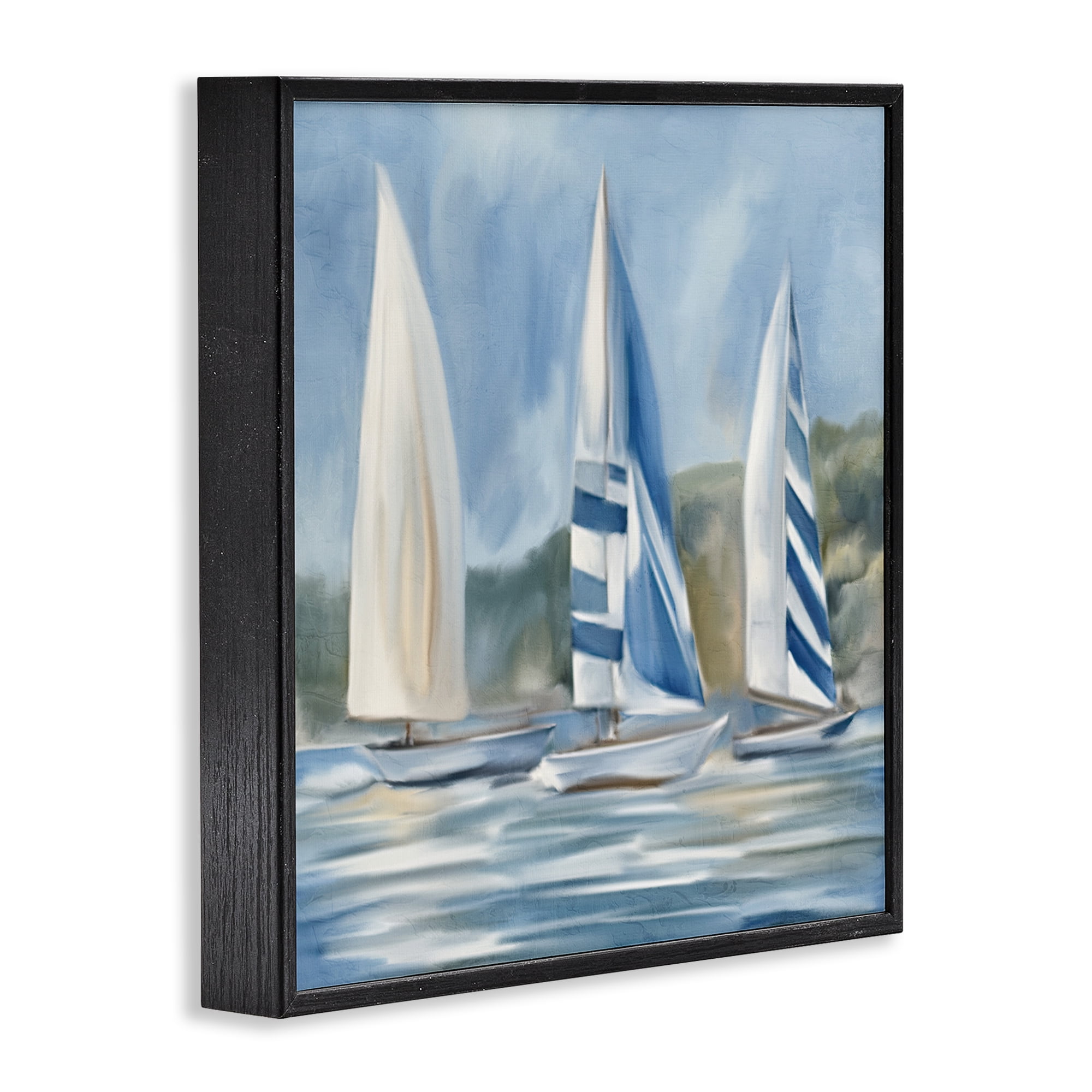 Stupell Industries Sailboat Trio Drifting Coastal Painting Black Framed Art Print Wall Art, 24 x 24