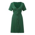 thumbnail image 6 of Summer Saving Wycnly Womens Dresses Casual Solid Elastic Waist Swing Button A Line Shirt Short Sundress Summer Plain V-Neck Short Sleeve Formal Mini Dress Green XXXXL, 6 of 7