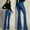 01 Blue, variant on YueHuiYing Women High Waist Flare Pants Vintage Baggy Wide Leg Bell Bottom Trousers Pants with Pockets