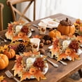 thumbnail image 4 of Gcvizuso Fall Candle Ring Wreath, Pumpkin Maple Leaf Dahlia Floral Centerpiece for Halloween Thanksgiving Table Decor, Orange, 4 of 8