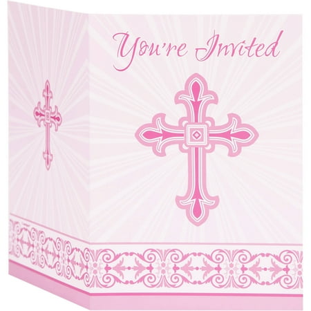 radiant cross religious invitations 5 5 x 4 in pink 8ct walmart com