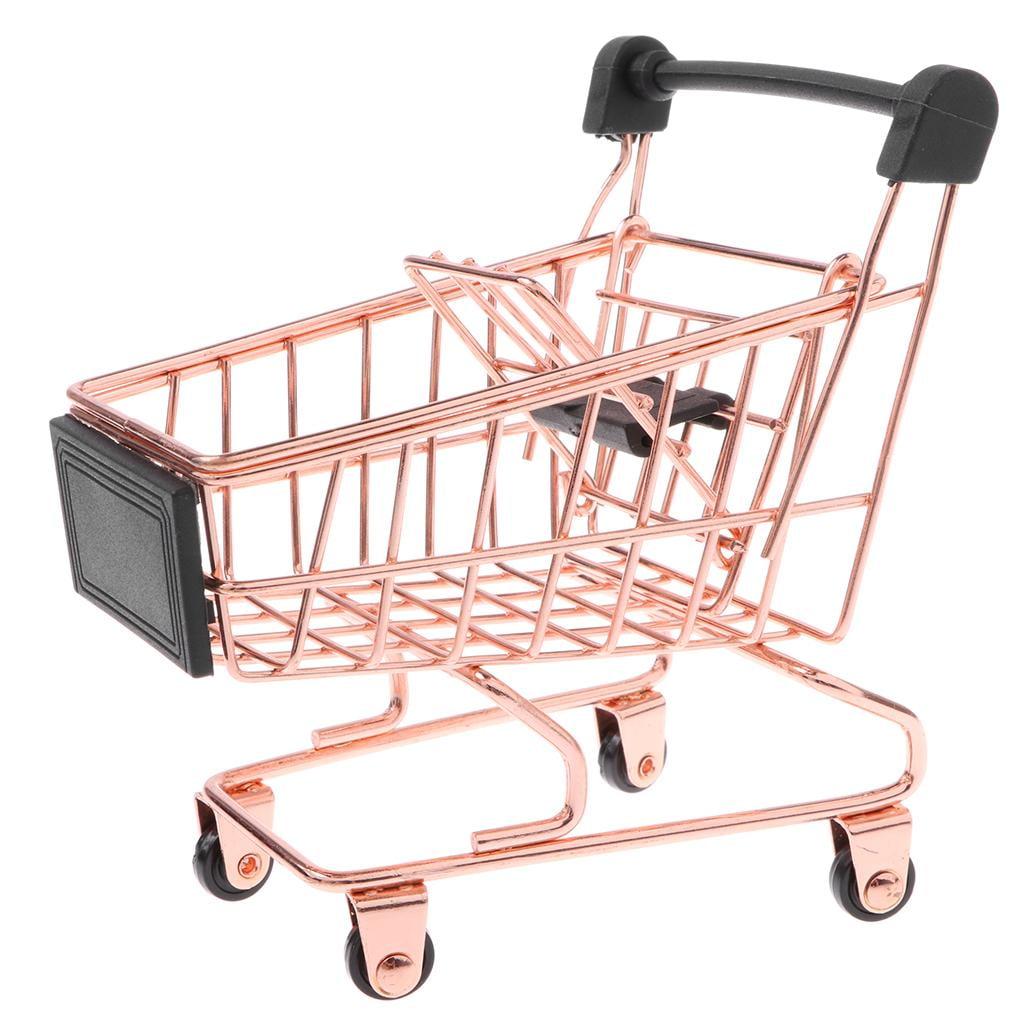 Mini Metal Supermarket Shopping Cart Storage Trolley Kids Pretend Play Toy 