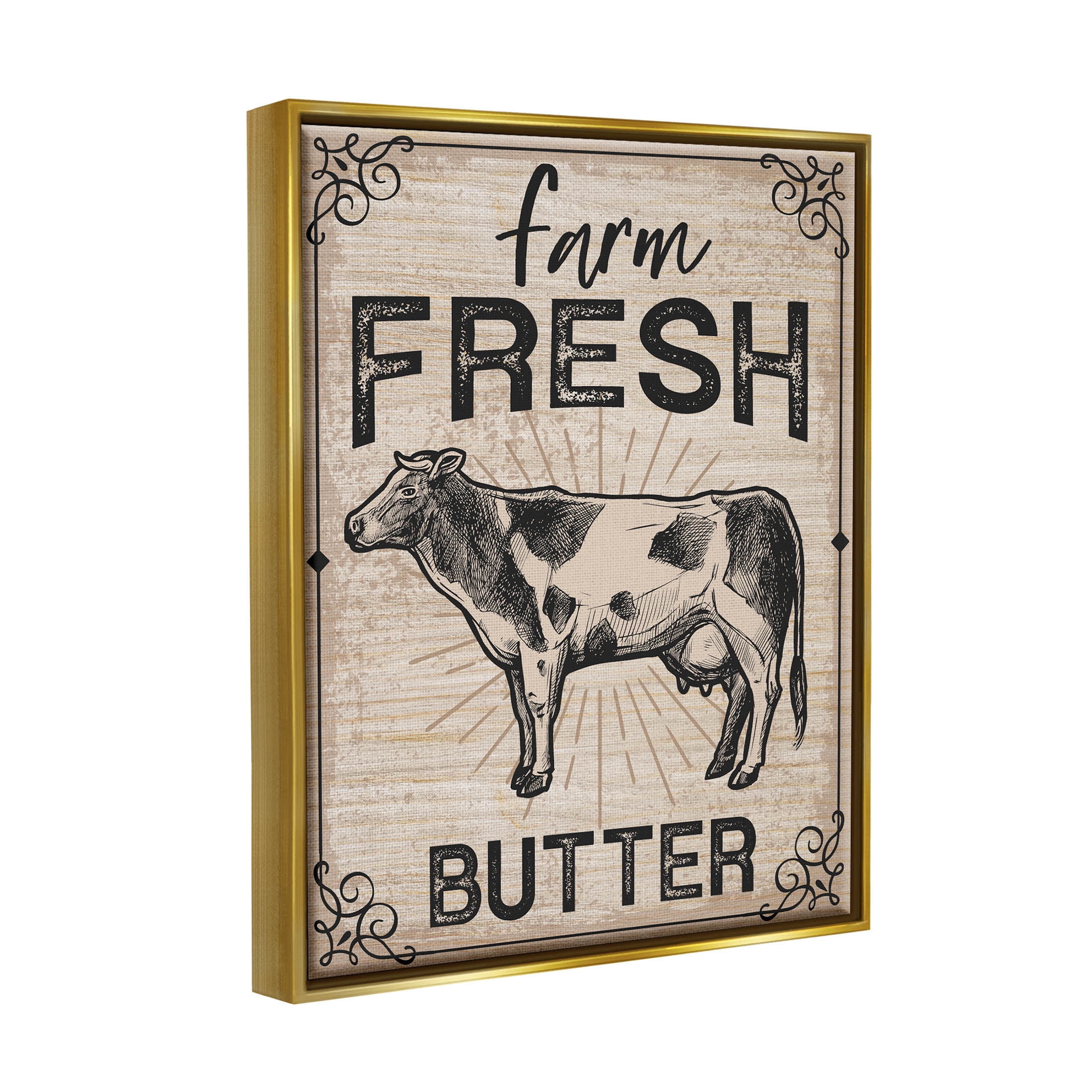 Farm Fresh Butter Vintage Sign Animals & Insects Graphic Art Metallic Gold Framed Art Print Wall Art