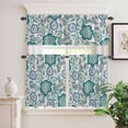 thumbnail image 2 of 3 Piece Kitchen Curtains and Valances Set Teal Paisley Pattern Cafe Curtains 24 Inch Length Boho Ethnic Floral Traditional Valance & Tier Curtain for Living Room Bedroom Window 54"x18"+27"x24"*2, 2 of 6
