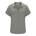 thumbnail image 4 of IROINNID Women's Cotton and Linen V-Neck Short Sleeve Loose T-Shirt Breathable Summer Casual Tops,Trendy Fashion Blouse,Lightweight Work and Playwear(Gray,), 4 of 7