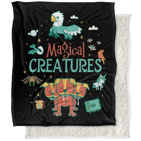 Harry Potter Blanket, 50"x60", Magical Creatures Silky Touch Sherpa Back Super Soft Throw Blanket