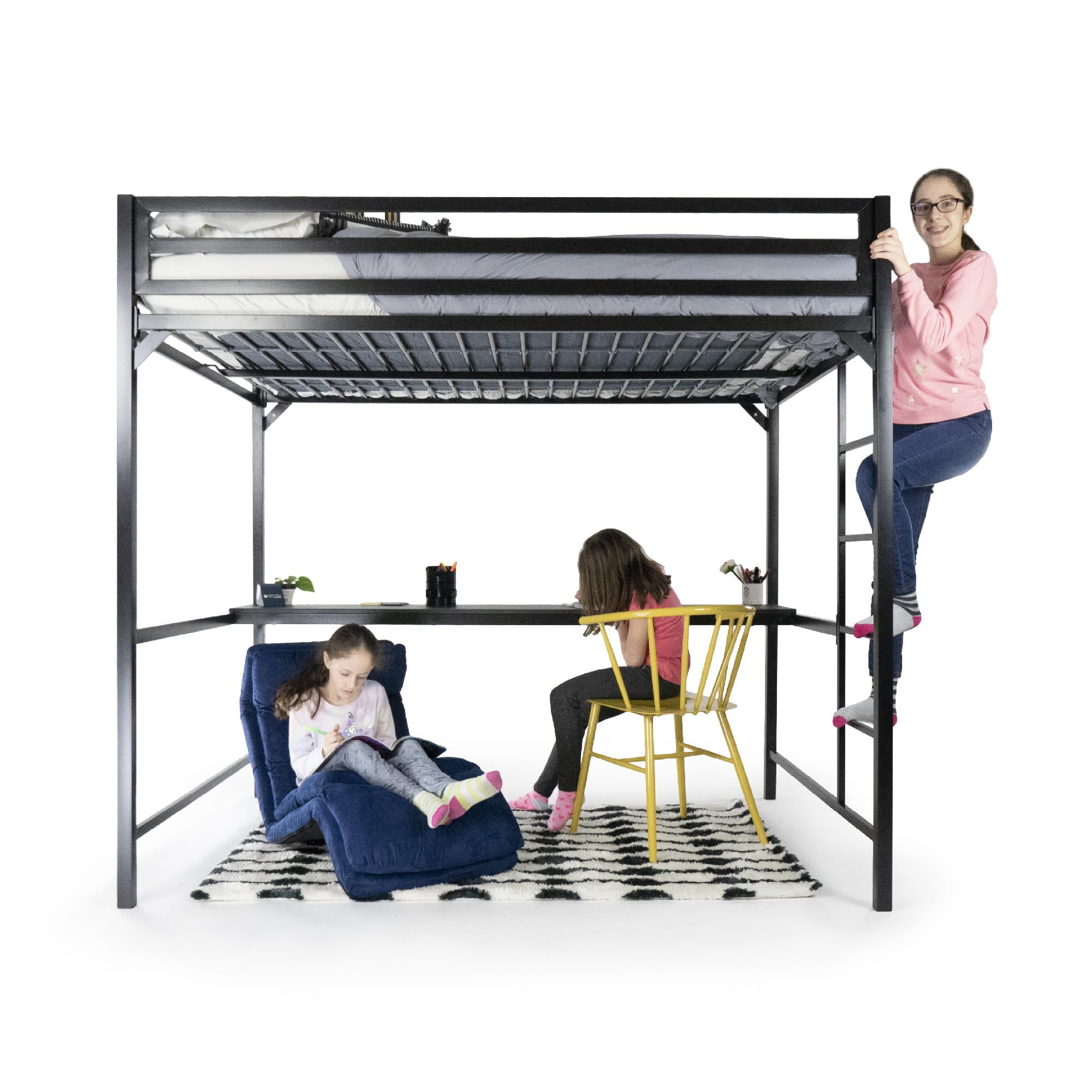 DHP Miles Metal Full Loft Bed with Desk, White