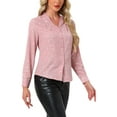 thumbnail image 4 of Camisa de manga larga con cuello alto Allegra K para mujer, estrellas metálicas, color rosa claro, 4 of 5