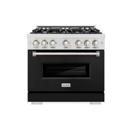 ZLINE 36 in. 5.2 cu. ft. Classic Dual Fuel Range with 6 Burner Gas Cooktop and Electric Convection Oven in DuraSnow Stainless Steel with Black Matte Door (CDRS-BLM-36)