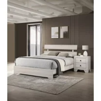 Rustic 3Pc King Size Platform Bed 2x Nightstand Set Cream Finish Furniture