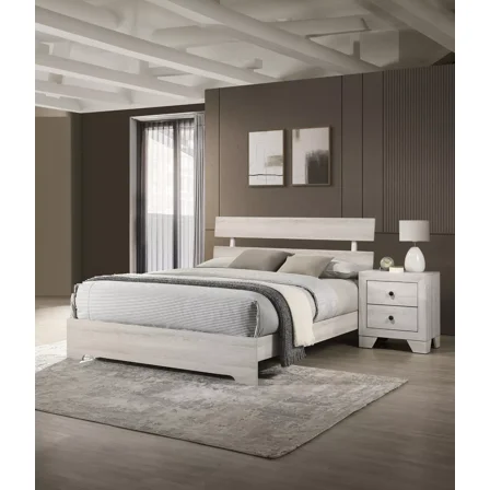 Rustic 3Pc Full Size Platform Bed 2x Nightstand Set Cream Finish Furniture