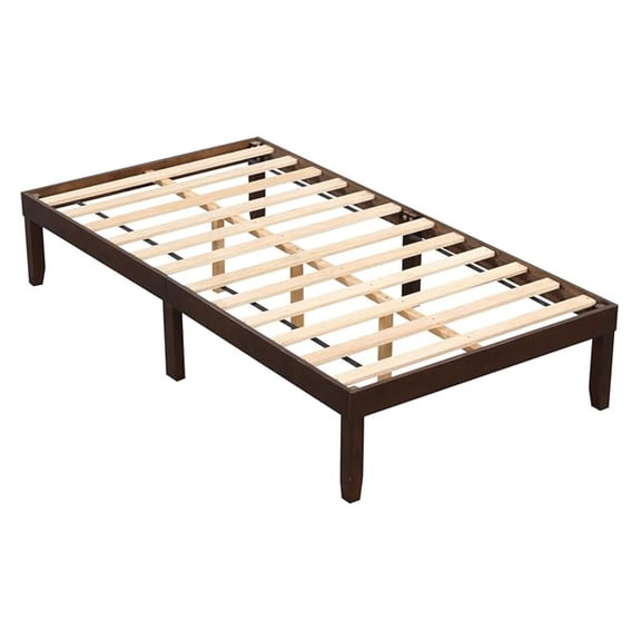 Twin Size Wood Platform Bed Frame, 14 Inches Wooden Mattress Foundation with Solid Rubber Wood Legs, 12 Sturdy Plywood Slats, Under-Bed Storage, No Box Spring Needed, Easy Assembly (Espresso)