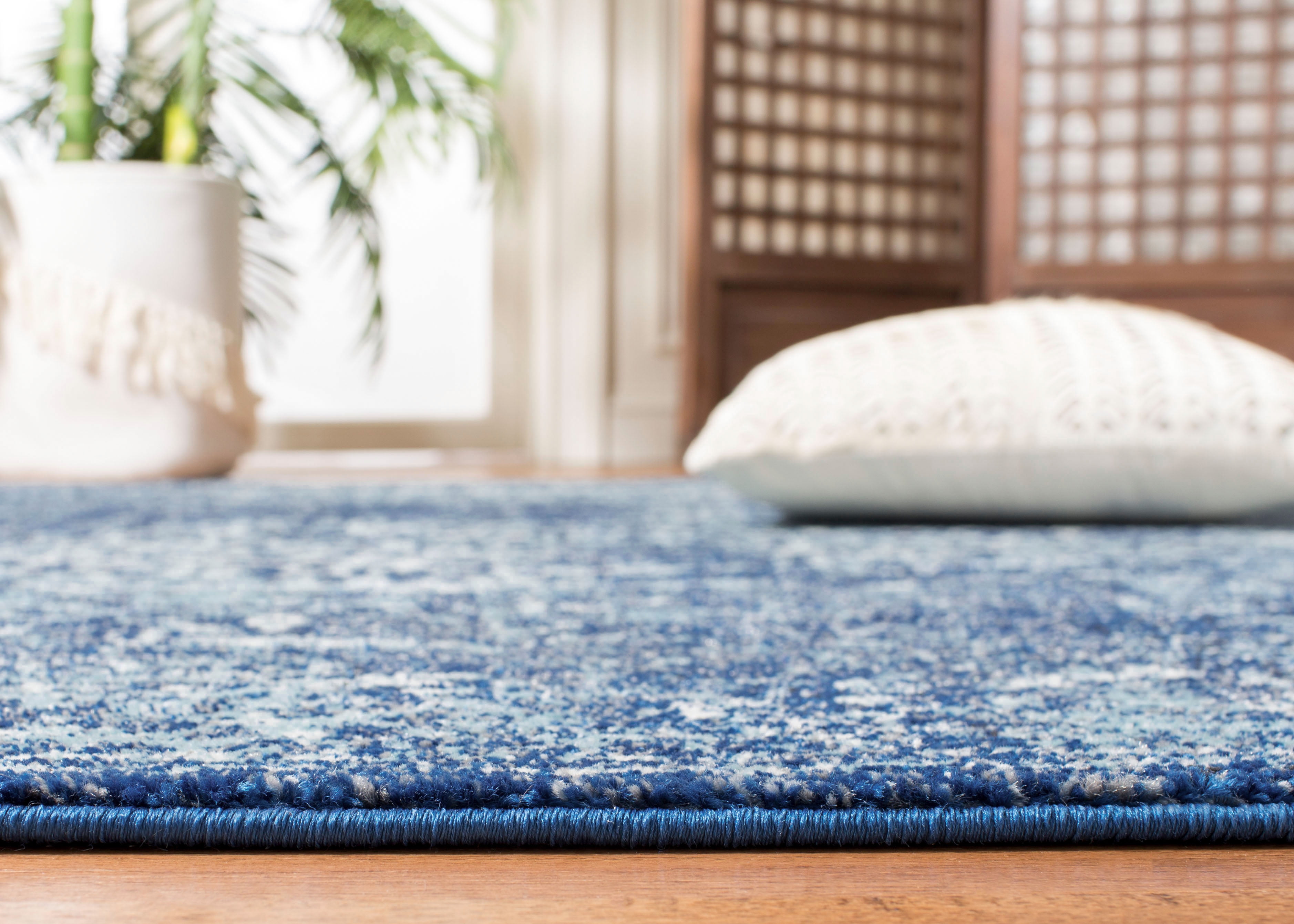 SAFAVIEH Area Rug 5'3"x7'6" - Evoke Collection - Traditional Design, Navy & Ivory, Non-Shedding & Easy Cleaning, Ideal for Living Room, Bedroom, Dining Space