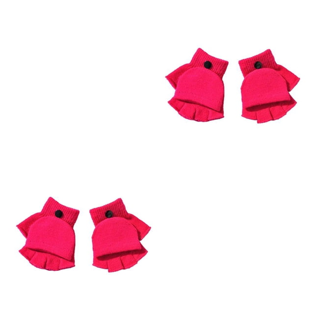 Qarigey 1 par de guantes sin dedos, accesorio de ropa sencillo y cómodo, calentador de manos térmico, guante para niños para invierno, rosa Rosa roja 2Conjunto