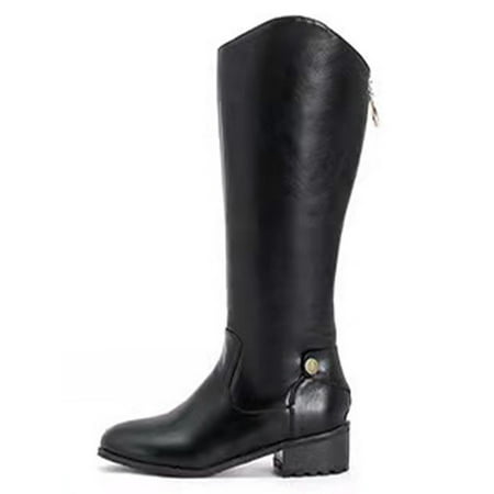 

GENILU Women Fashion Casual Riding Boots Round Toe Winter Knee High Shoes Office Chunky Tall Boot Black 7