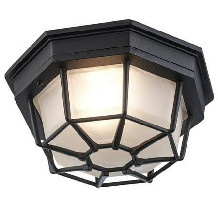 

Benkert 9 in. 1-Light Black Outdoor Flush Mount Ceiling Light Fixture with Frosted Glass