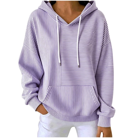 cocolona Womens Striped Pullover Hoodie Long Sleeve Drawstring Loose Sweatshirts Casual Outfits Tops