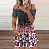 Robes Robe d'Été Femmes Décontractée Ample Été Imprimée Manches Courtes Robe de Plage Robe Noire TTG