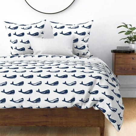 Whales Ocean Sea Watercolor Indigo Navy Preppy Sateen Duvet Cover