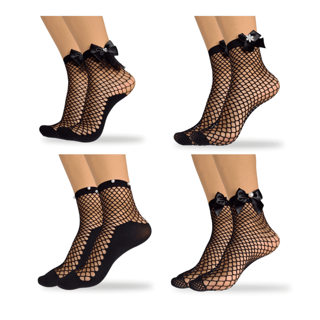 Calcetas Red Moño Malla Mauya Tobimedias Mujer Moda SET 4 Pares