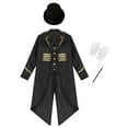 thumbnail image 3 of YUUMIN Kids Vintage Victorian Medieval Steampunk Tailcoat with Hat Gloves Magic Wand Magician Outfits Black 6, 3 of 7