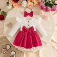 thumbnail image 2 of Gerichy Baby Girl Newborn Fall Winter Romper Dress Ruffle Sleeve Bow Set with Headband 0-18 Months, 2 of 7