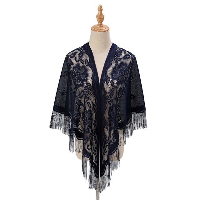 CSChome Women Party Shawl Women Party Shawl Flower Embroidery Hollow Out Tassel See-Through Solid Color Clothes Matching Cardigan Lightweight Summer Prom