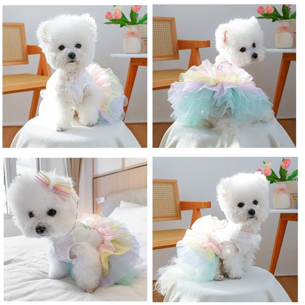 ANIAC Gray Dog Dress for Small Dogs Female,Bow Knot Girl Puppy Clothes with Detachable Pearl Necklace, Elegant Cat Dress, Formal Pet Pary Outfit for Wedding Birthday Valentines (Gray, Large)