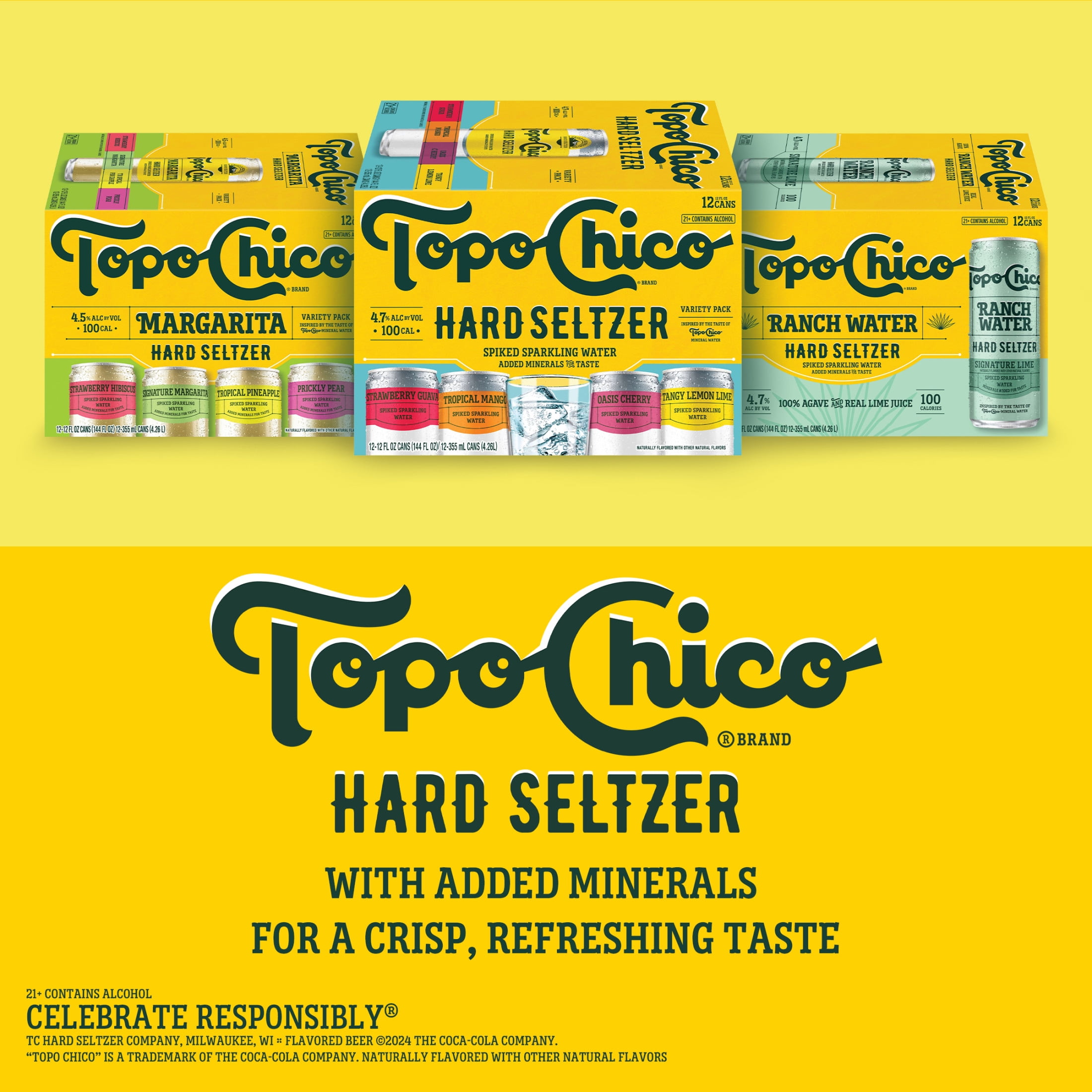 Topo Chico Hard Seltzer Margarita Variety Pack , 12 Pack, 12 fl oz Aluminum Cans, 4.5% ABV