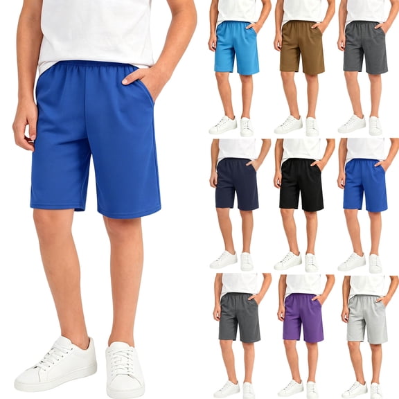 Loopsun Kids Boys Shorts 3 to 15 Years High Waist Pockets Outdoor Running Knee Length Pants